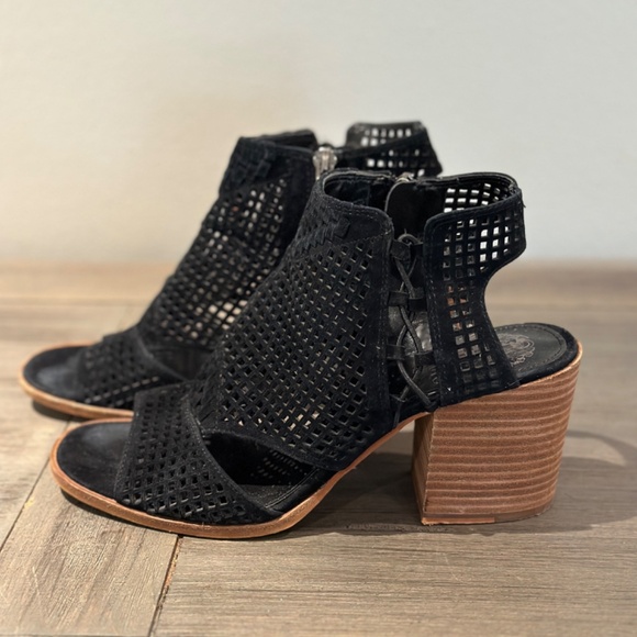 Vince Cameo Black Suede Open Toe Booties - Picture 2 of 6